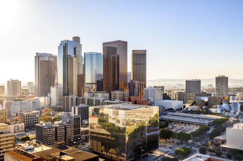 The skyline of downtown Los Angeles, California