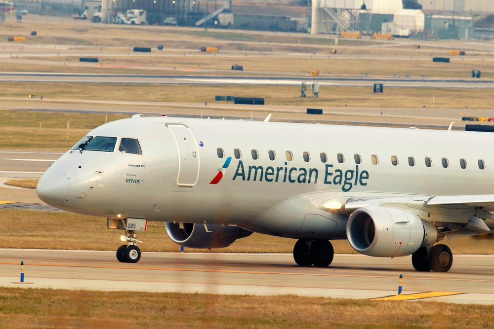 An American Eagle regional jet operated by Envoy Air on the runway
