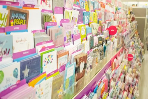 Culver City, California/United States - 4/5/19: The greeting card aisle at the grocery store