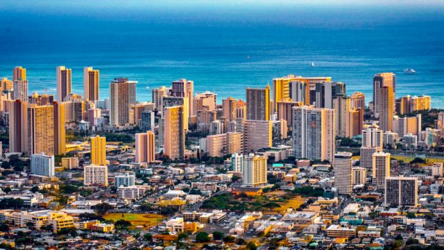 The skyline of Honolulu, Hawaii and Waikiki