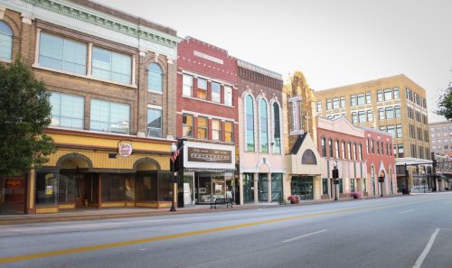 Joplin, Missouri/ United States- September 8 2020: downtown Joplin on the main strip