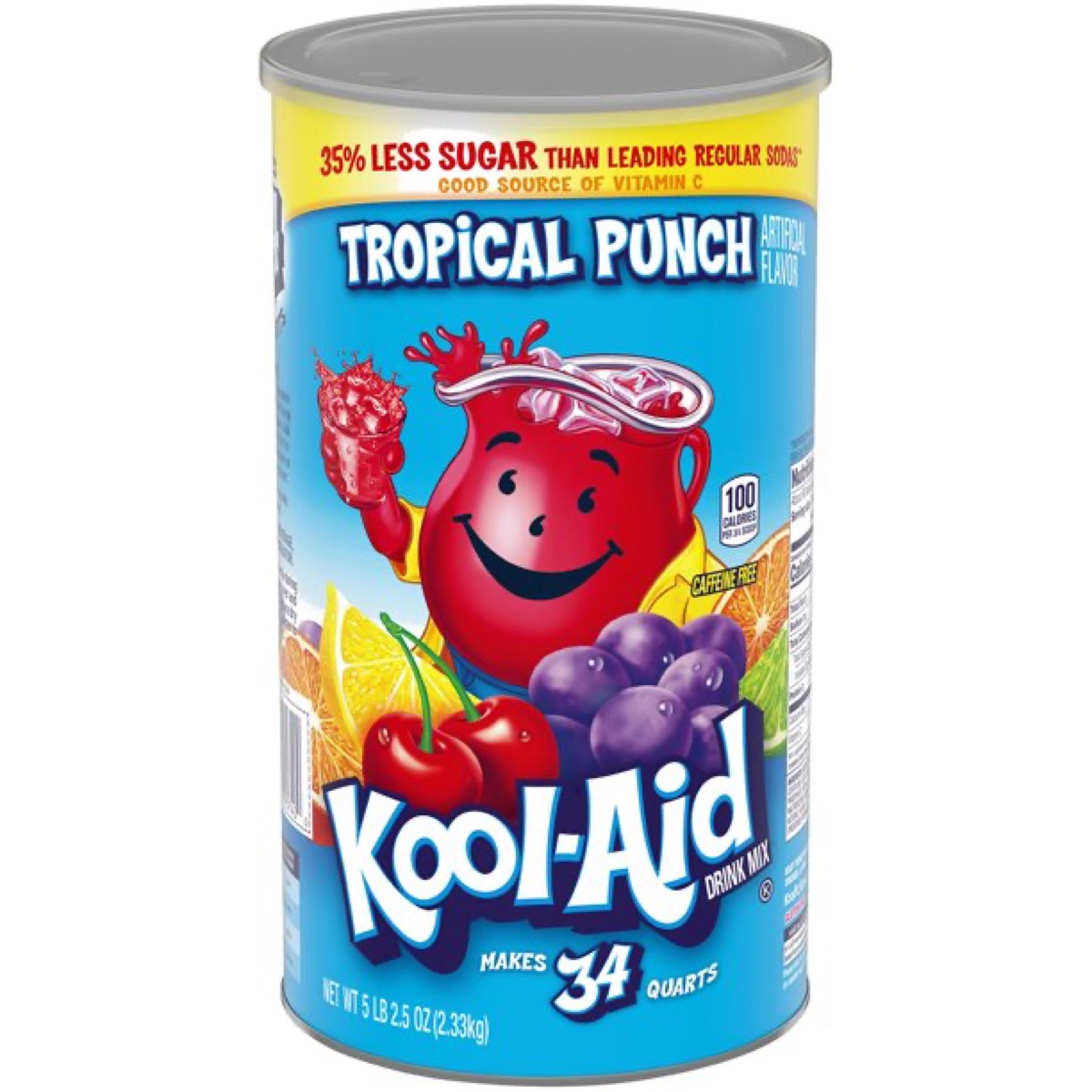 can of kool aid tropical punch mix on white background