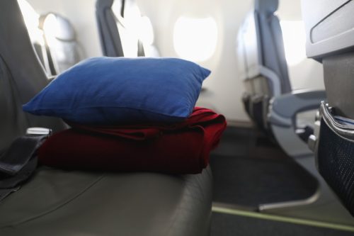 Pillow and blanket on plane