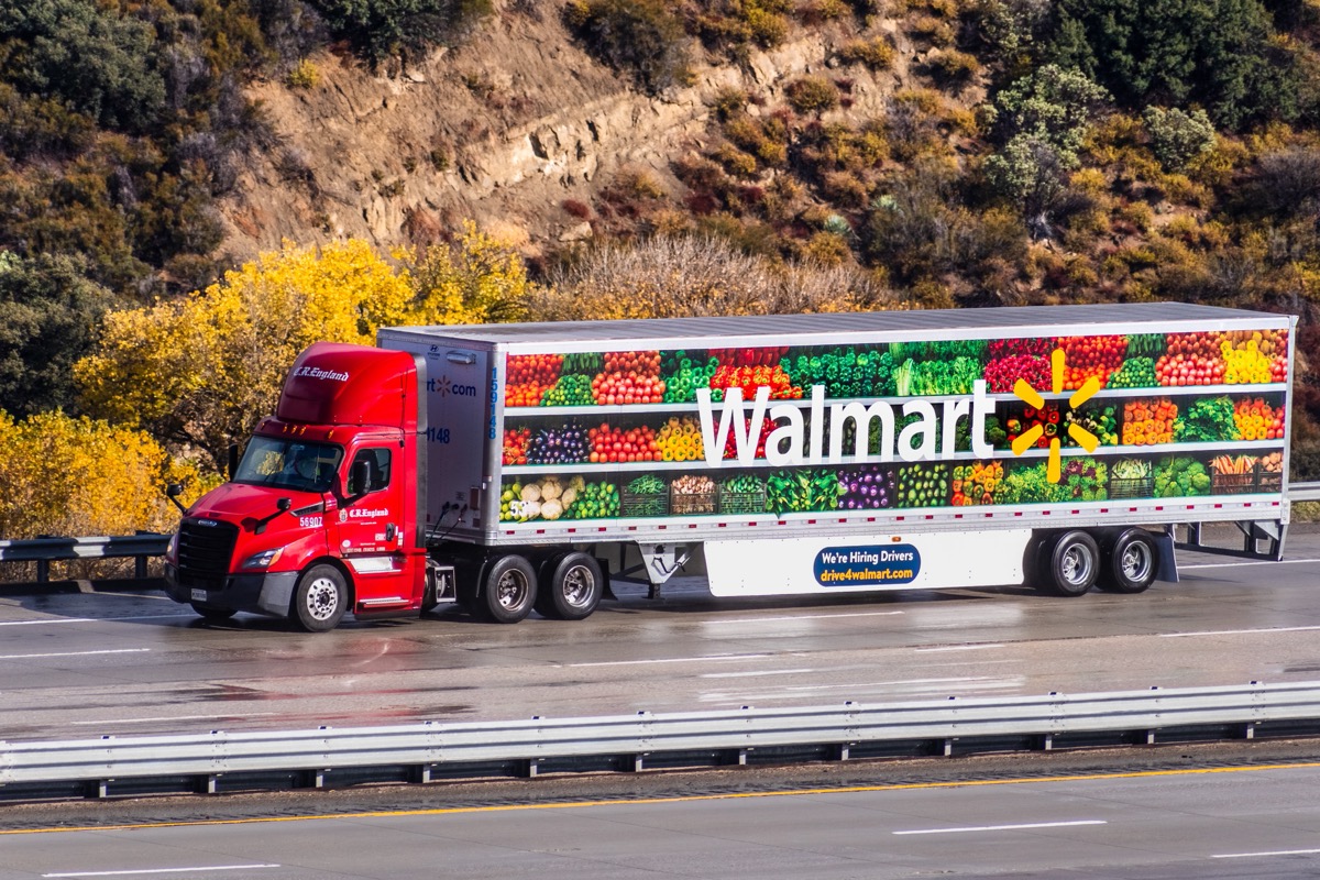 colorful walmart truck on highway
