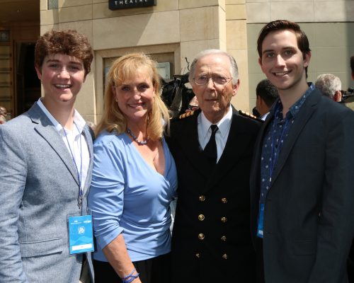 Bernie Kopell and Catrina Honadle with children Joshua and Adam at the Hollywood Walk of Fame in 2018