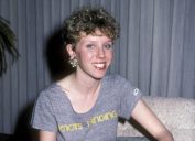 Claudia Lonow wearing a "Knots Landing" shirt in 1983