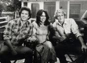 "Dukes of Hazzard" stars Tom Wopat, Catherine Bach, and John Schneider during a press conference in 1983