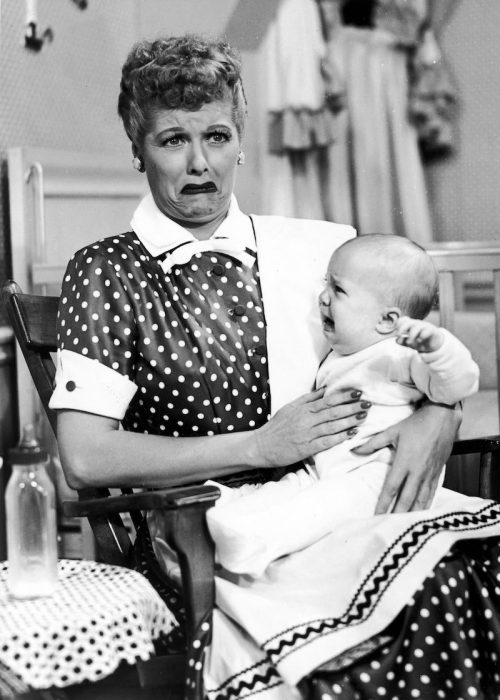 Lucille Ball holding a baby on a 1953 episode of "I Love Lucy"