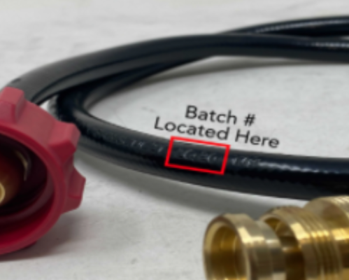 recalled propane hose with batch number identified