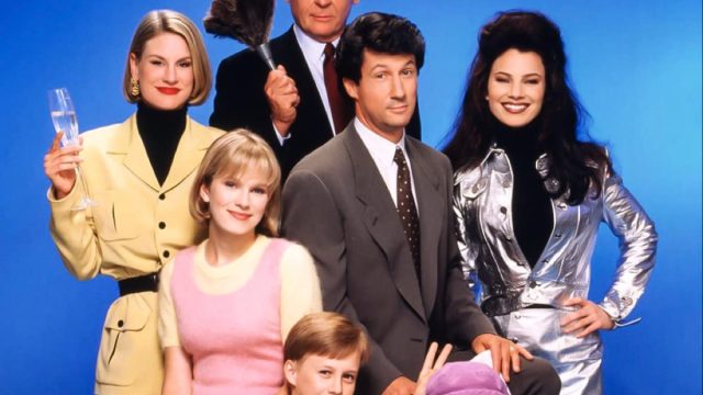 The Nanny cast against blue background