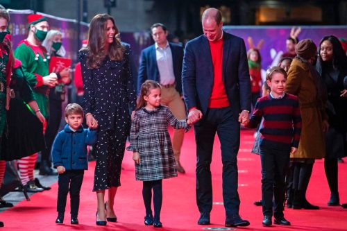 Prince William, Kate Middleton, and their children Louis, Charlotte, and George at a special pantomime performance of The National Lotterys Pantoland in December 2020