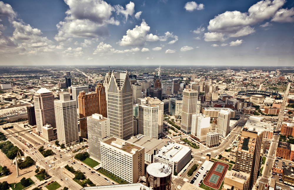 The skyline of downtown Detroit, Michigan