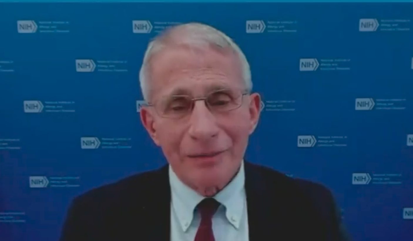 Dr. Anthony Fauci speaking at a White House COVID press briefing on December 15, 2021