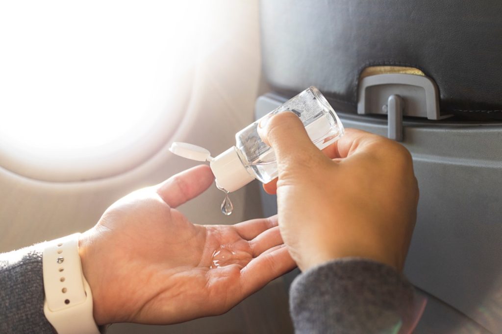 hand sanitizer on plane