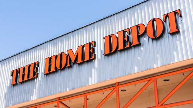 The exterior sign of a Home Depot store