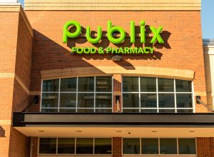 The exterior sign on a Publix store.