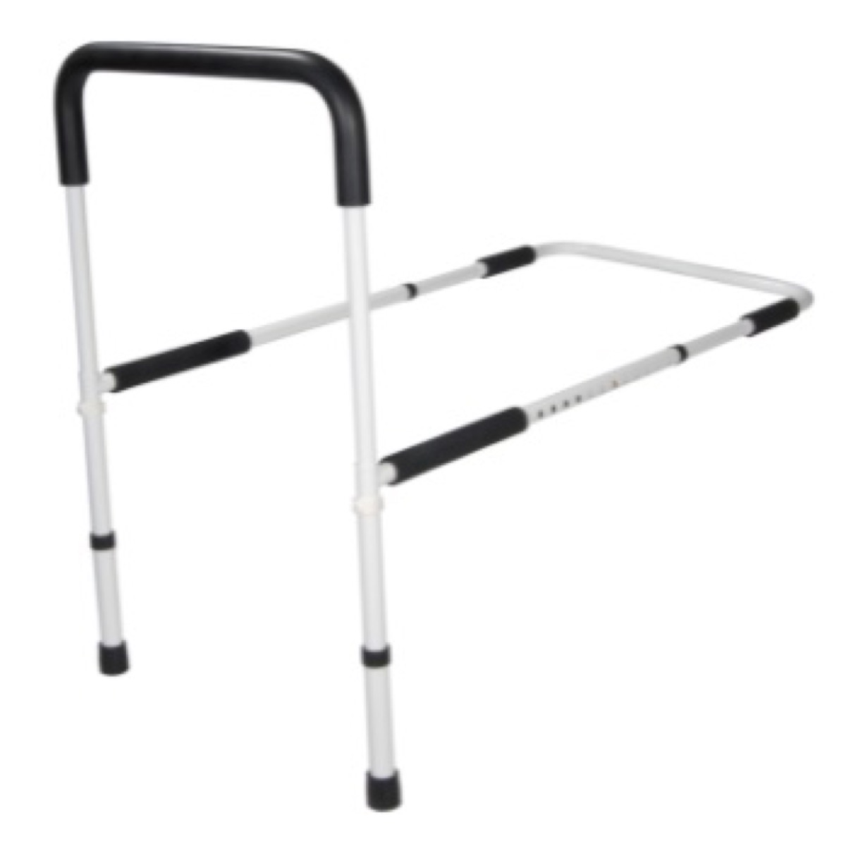 recalled chrome bed rail with black rubber tubing on white background