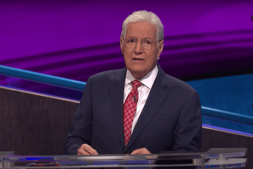 Alex Trebek hosting a 2020 episode of "Jeopardy!"