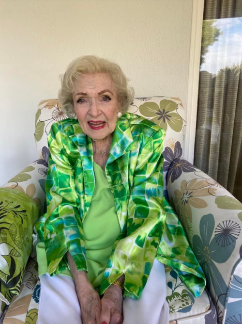 Betty White in a photo taken on December 20, 2021 and posted to her Facebook page