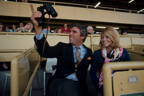 Burt Bacharach and Angie Dickinson at a horse race in 1969