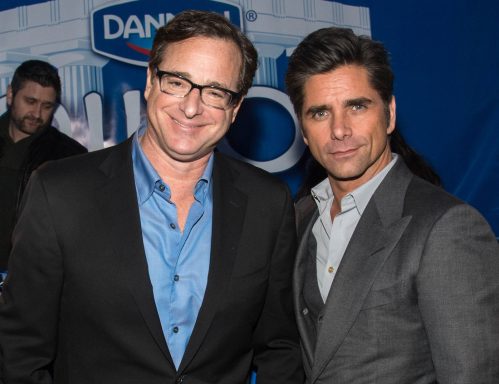 Bob Saget and John Stamos at the Dannon Oikos Tent in 2014