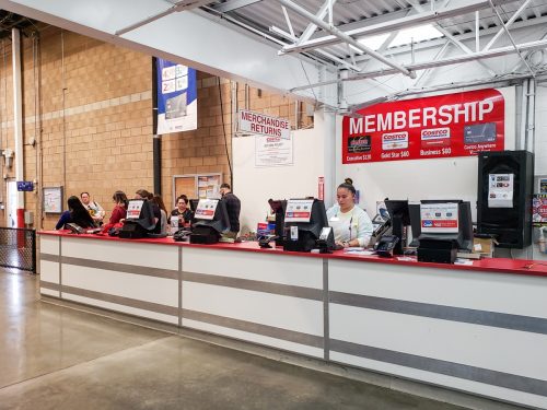 A view of the membership counter at a local Costco store.