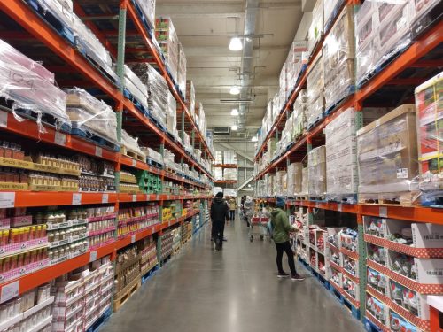 Various type of food for sale in Costco Wholesale . Members-only warehouse selling a huge variety of items including bulk groceries, electronics & more.