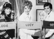 Lucie Arnaz, Lucille Ball, and Desi Arnaz Jr. on the set of "Here's Lucy" in 1968