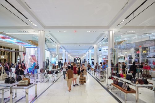 Macy's department store interior, bags and accessories area on September 10, 2016 in New York. Macy is the largest U.S. department store company.
