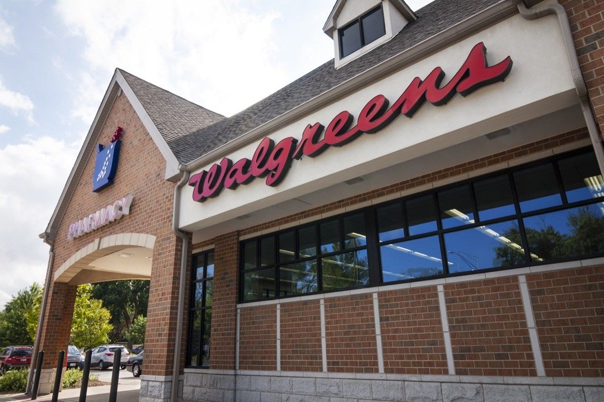 Exterior of a Walgreens drug store on a summer day