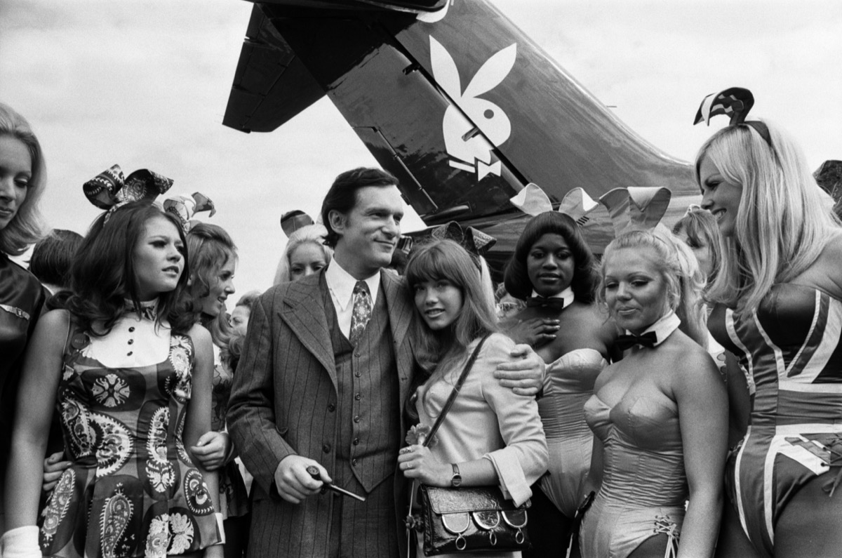 Hugh Hefner and Playboy Bunnies in 1970