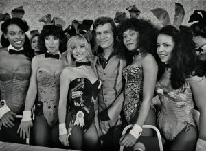 Hugh Hefner with Playboy Bunnies in 1981