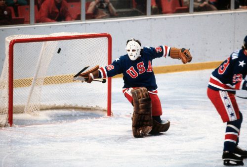 Jim Craig playing during the Miracle on Ice game in 1980