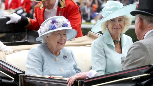 Queen Elizabeth and Camilla, Duchess of Cornwall in a carriage during Royal Ascot in 2019