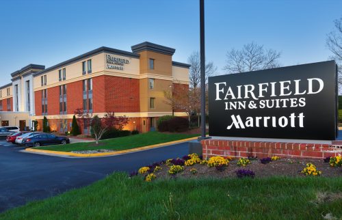 Fairfield Inn and Suites Dulles Airport Herndon/Reston at early morning, Herndon, Virginia. Fairfield Inn is one of hotel chain of Marriott.