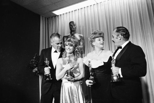 Lee Marvin, Julie Christie, Shelley Winters, and Martin Balsam at the 1966 Oscars