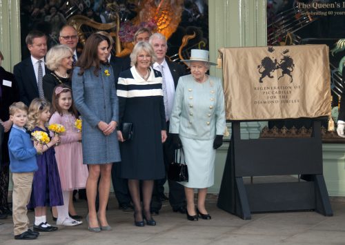 Catherine, Duchess of Cambridge, Camilla, Duchess of Cornwall, and Queen Elizabeth visiting Fortnum and Mason in London in 2012