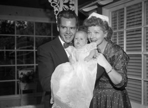 Desi Arnaz, Lucie Arnaz, and Lucille Ball in 1951