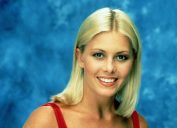 Nicole Eggert in a portrait wearing a red "Baywatch" swimsuit from 1992