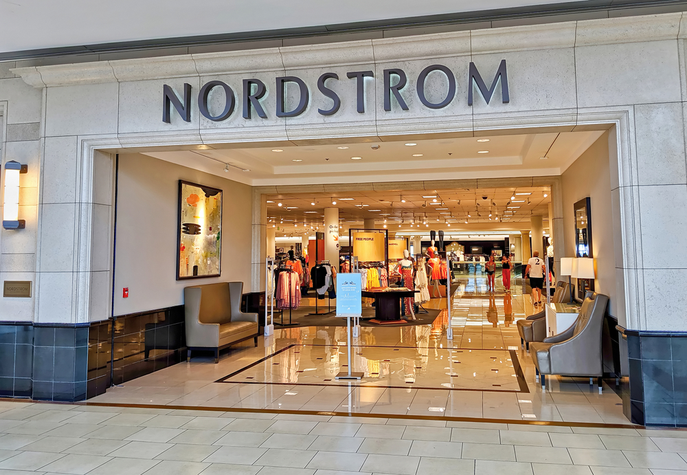 The storefront of a Nordstrom department store inside a mall