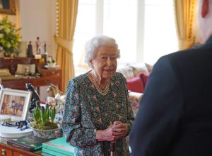 Queen Elizabeth meeting the incoming and outgoing Defence Service Secretaries at Windsor Castle on February 16, 2022