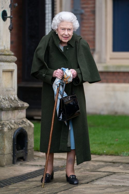Queen Elizabeth leaving Sandringham House after a reception marking the start of her Platinum Jubilee in February 2022