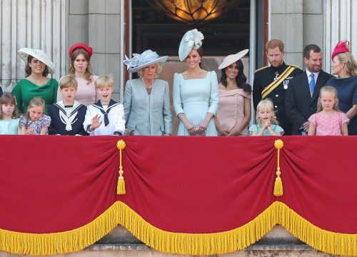 Members of the British royal family on the balcony of Buckingham Palace during Trooping the Colour in 2018