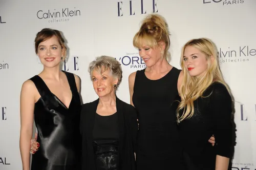 Dakota Johnson, Tippi Hedren, Melanie Griffith, and Stella Banderas at the Elle Women in Hollywood Awards in 2015