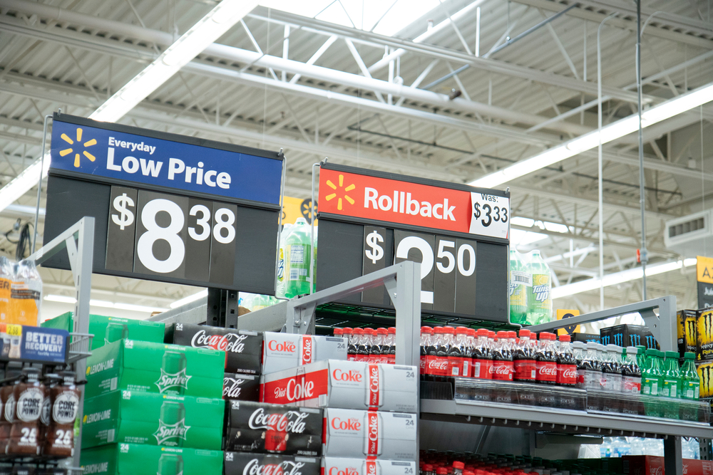 A rollback sale sign in a Walmart store
