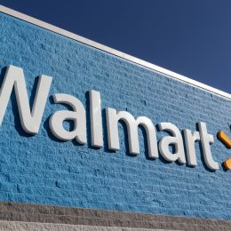 The exterior sign of a Walmart store
