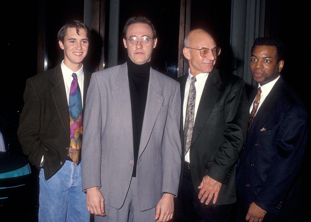 Уил Уитън, Брент Спайнър, Патрик Стюарт и Ливар Бъртън през 1992 г.