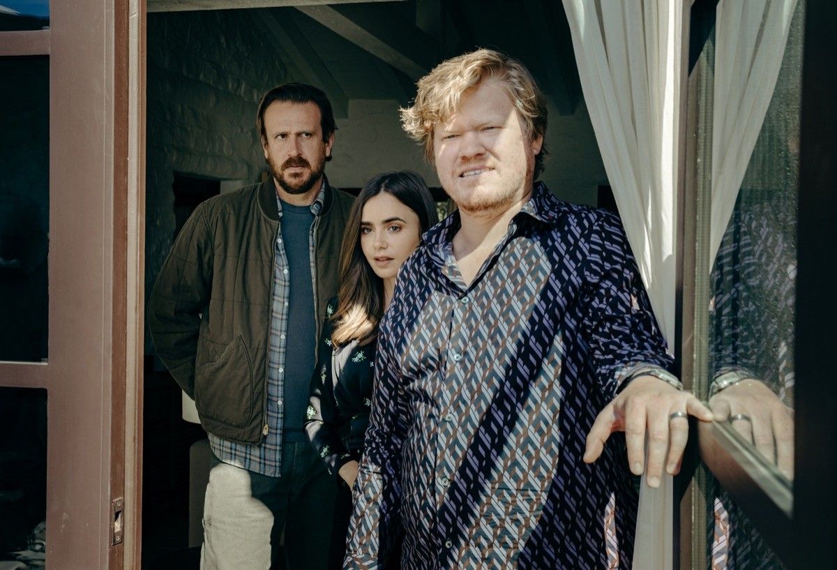 Jason Segel, Lily Collins, and Jesse Plemons in Windfall