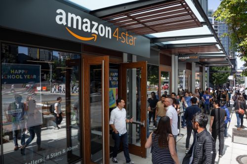 Entrance to the "Amazon 4-Star" store at the company headquarters on opening day