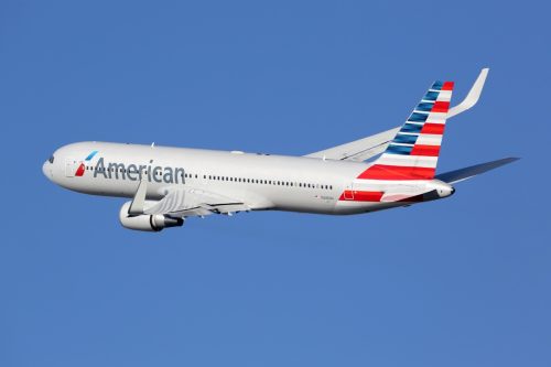An American Airlines Boeing 767-300 with the registration N349AN taking off from Barcelona Airport (BCN) in Spain. American Airlines is the world's largest airline with 619 aircraft and 108 million passengers. It is headquartered in Fort Worth, Texas.